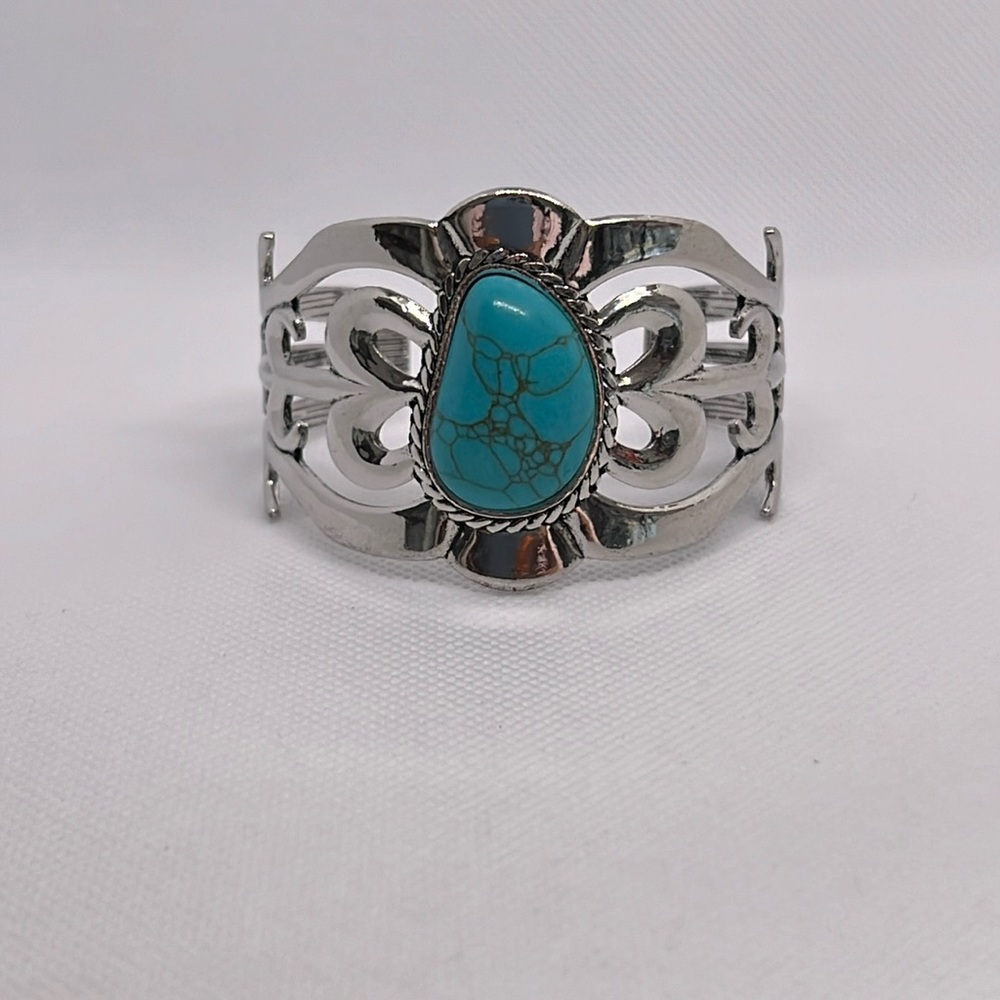Turquoise, Silver Tone Cuff Bracelet